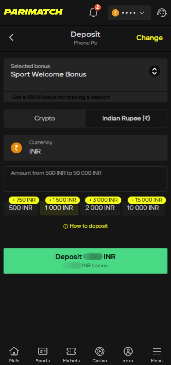 Use secure local payment methods to fund your Parimatch Cricket stakes.